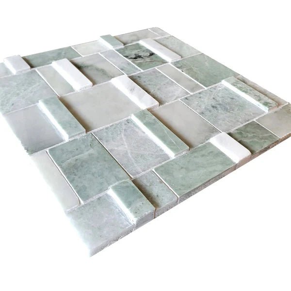 Mint 3D BlockWeave Marble Mosaic Tile Zicana Boutique - Zicana Boutique - 2