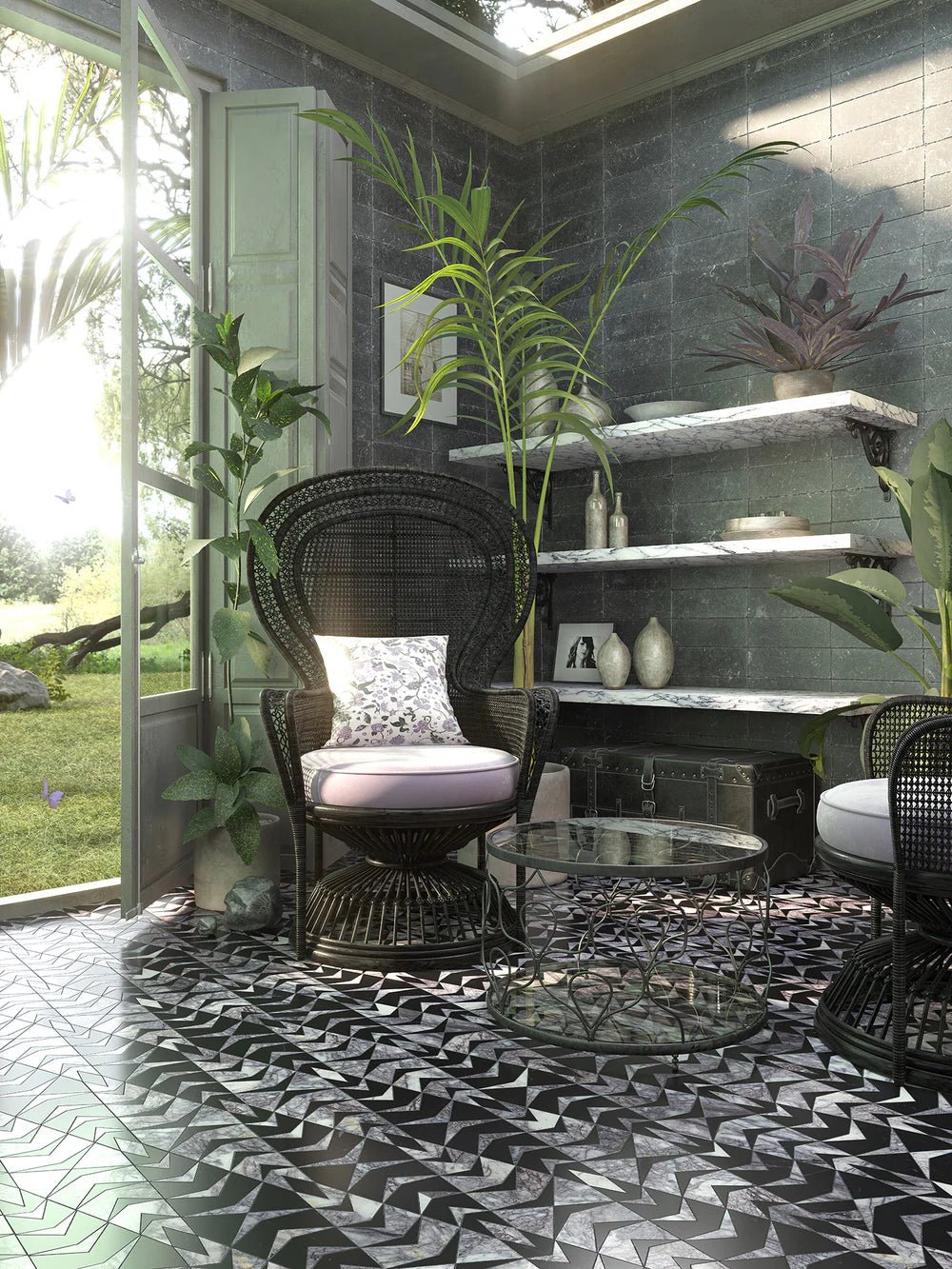 Mumbai Diamond Black Waterjet Mosaic Artistic Tile - Zicana Boutique - 2