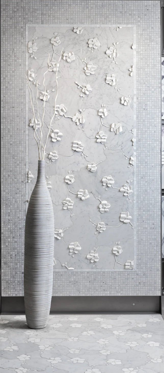 Orchid Dimensional Bianco Carrara Marble Waterjet Mosaic Zicana Boutique - Zicana Boutique - 2