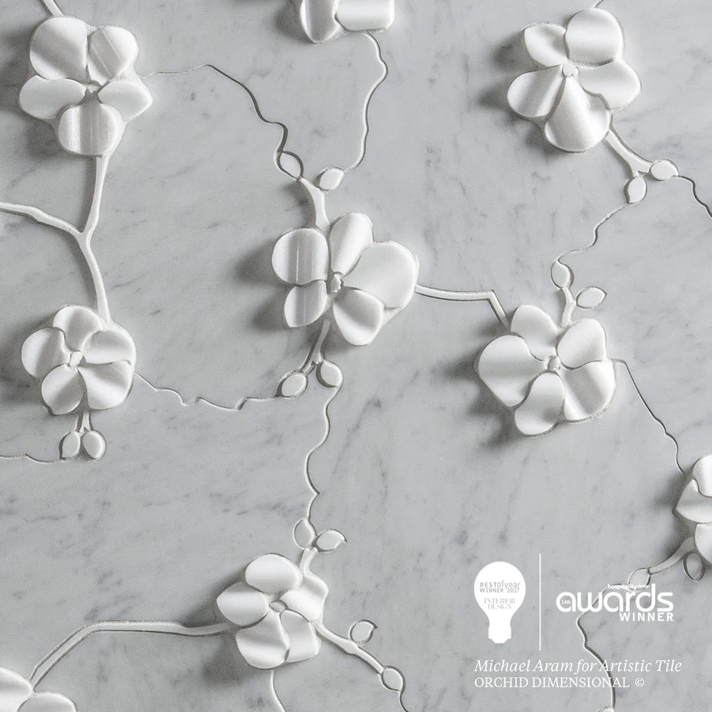 Orchid Dimensional Bianco Carrara Marble Waterjet Mosaic Artistic Tile - Zicana Boutique - 1