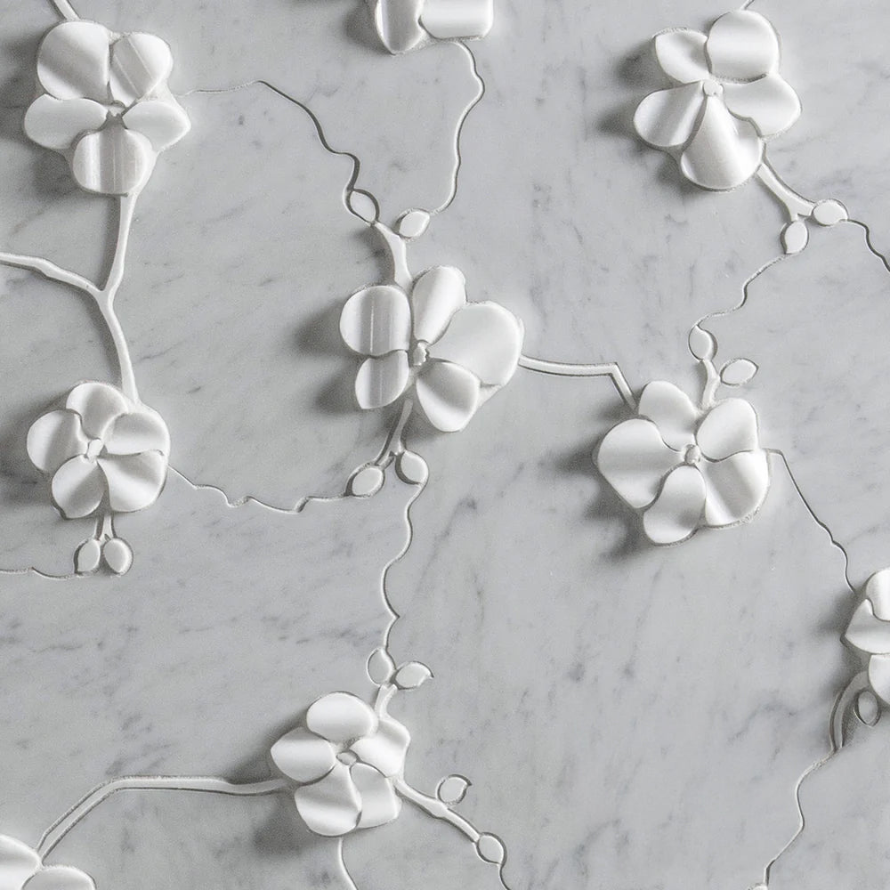 Orchid Dimensional Bianco Carrara Marble Waterjet Mosaic Zicana Boutique - Zicana Boutique - 1