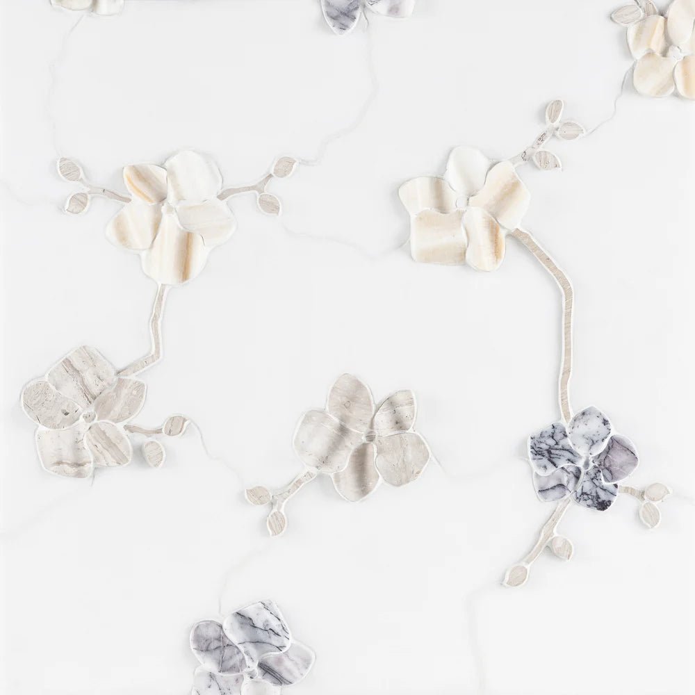 Orchid Dimensional Thassos Multi Waterjet Mosaic Artistic Tile - Zicana Boutique - 1