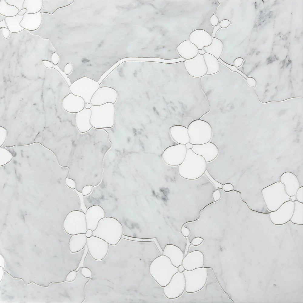 Orchid Flat Bianco Carrara Marble Waterjet Mosaic Artistic Tile - Zicana Boutique - 1