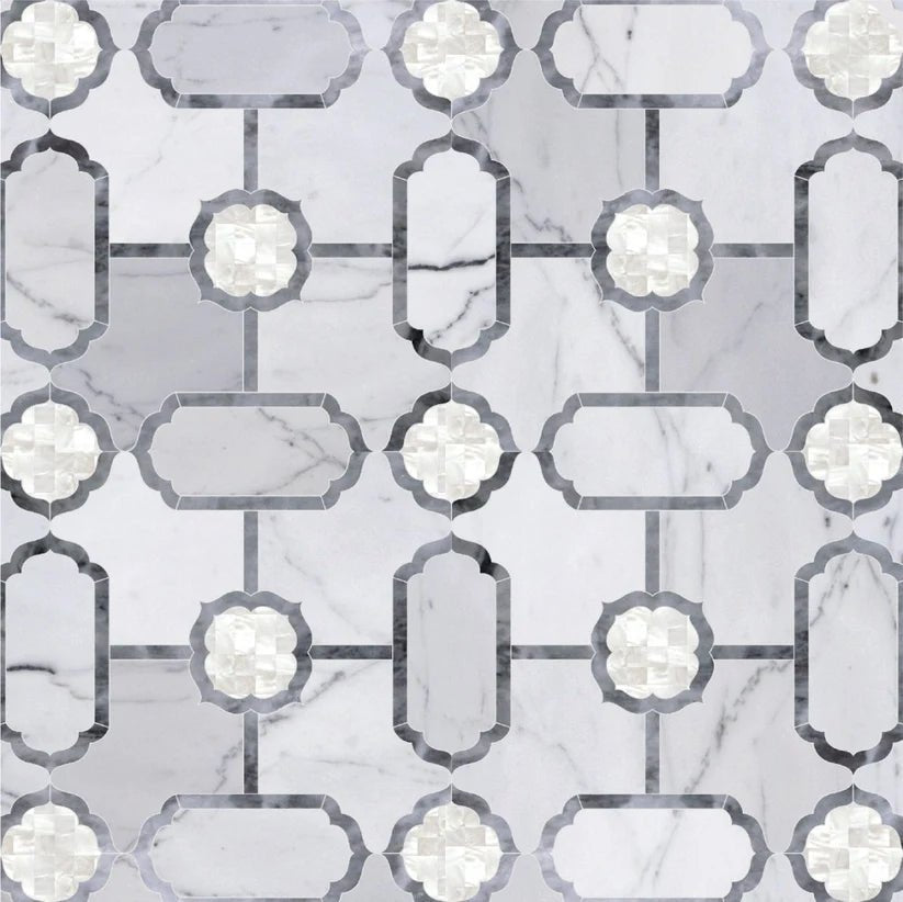 Rivera Abril Arabesque Marble Pearl Shell Waterjet Mosaic Zicana Boutique - Zicana Boutique - 1