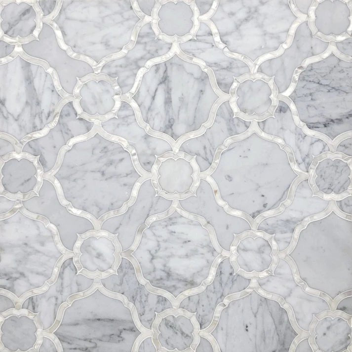 Rivera Cello Pearl Shell Arabesque Marble Waterjet Mosaic Zicana Boutique - Zicana Boutique - 1