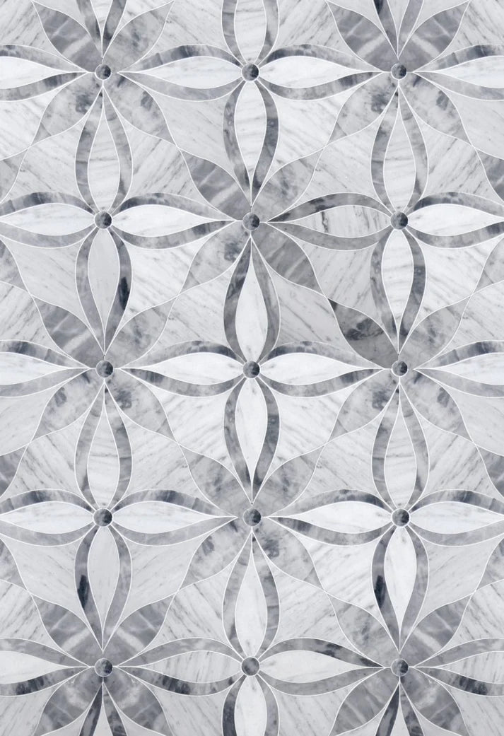 Rivera Floral Gris Ornamental Marble Waterjet Mosaic Zicana Boutique - Zicana Boutique - 1