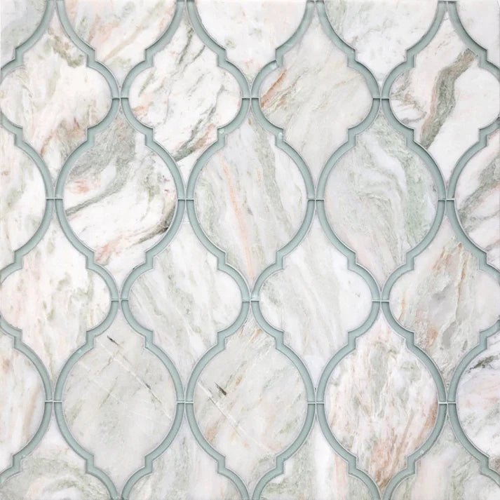 Rivera Mocha Verde Ornamental Marble & Glass Waterjet Mosaic Zicana Boutique - Zicana Boutique - 1