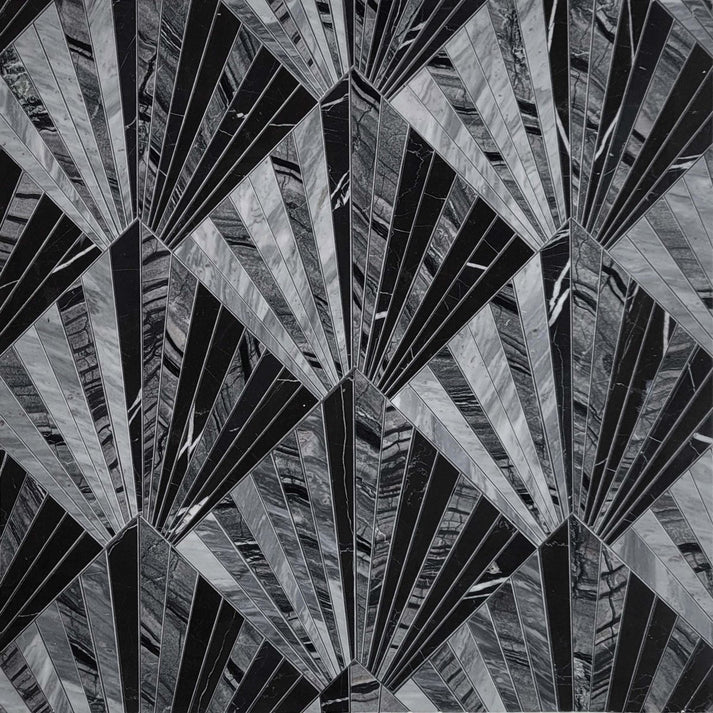 Tonal Marquet Diamond Nero Marble Waterjet Mosaic Zicana Boutique - Zicana Boutique - 1