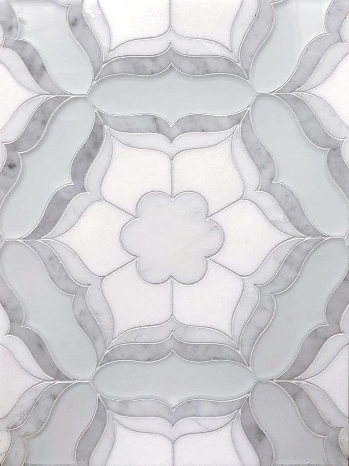 Transia Crystal Floral Marble & Glass Waterjet Mosaic Zicana Boutique - Zicana Boutique - 1