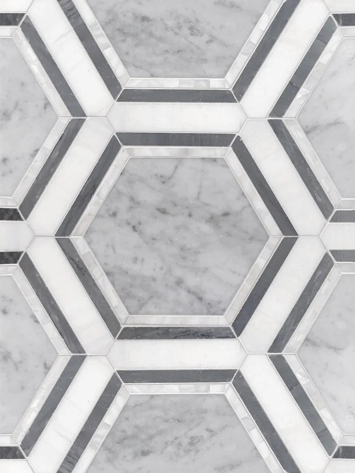 Transia Della Hexagon Marble & Pearl shell Waterjet Mosaic Zicana Boutique - Zicana Boutique - 1