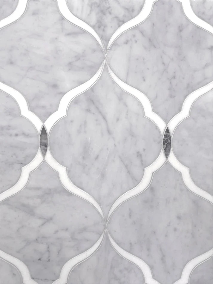 Transia Devon Arabesque Marble & Mirror Waterjet Mosaic Zicana Boutique - Zicana Boutique - 1