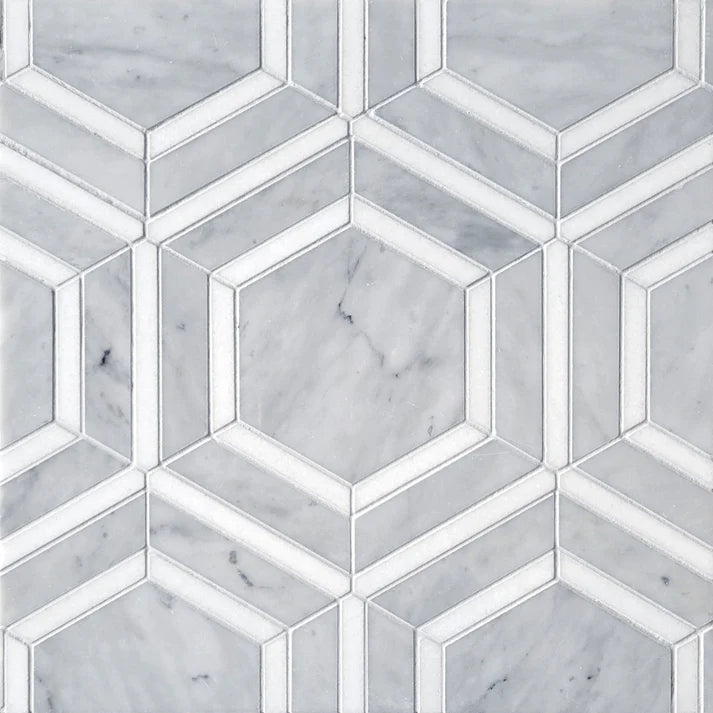 Veloce Hexagon Carrara & Thassos Marble Waterjet Mosaic Zicana Boutique - Zicana Boutique - 1