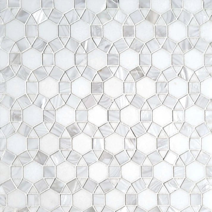 Veloce Hexagon Dot Thassos & Pearl Shell Marble Mosaic Zicana Boutique - Zicana Boutique - 1