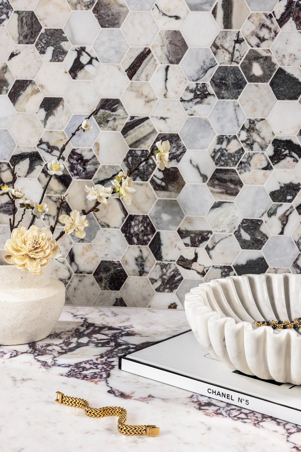 Viola Reale Marble Mosaic Zicana Boutique - Zicana Boutique - 2