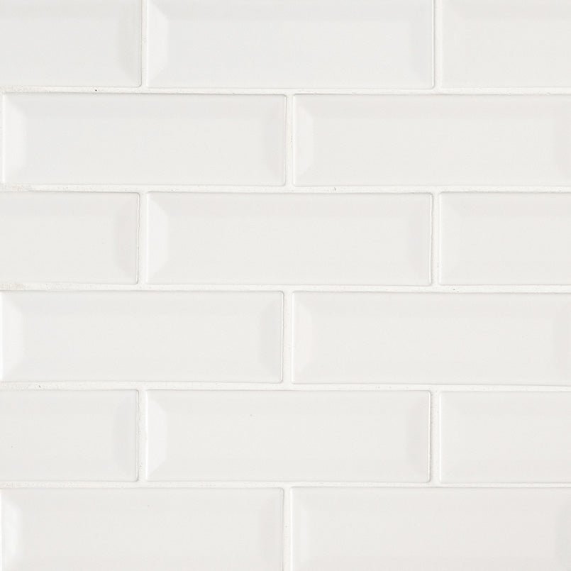Whisper White Beveled Ceramic MSI Mosaic Tiles 2" X 6" Subway Pattern MSI - Zicana Boutique - 1