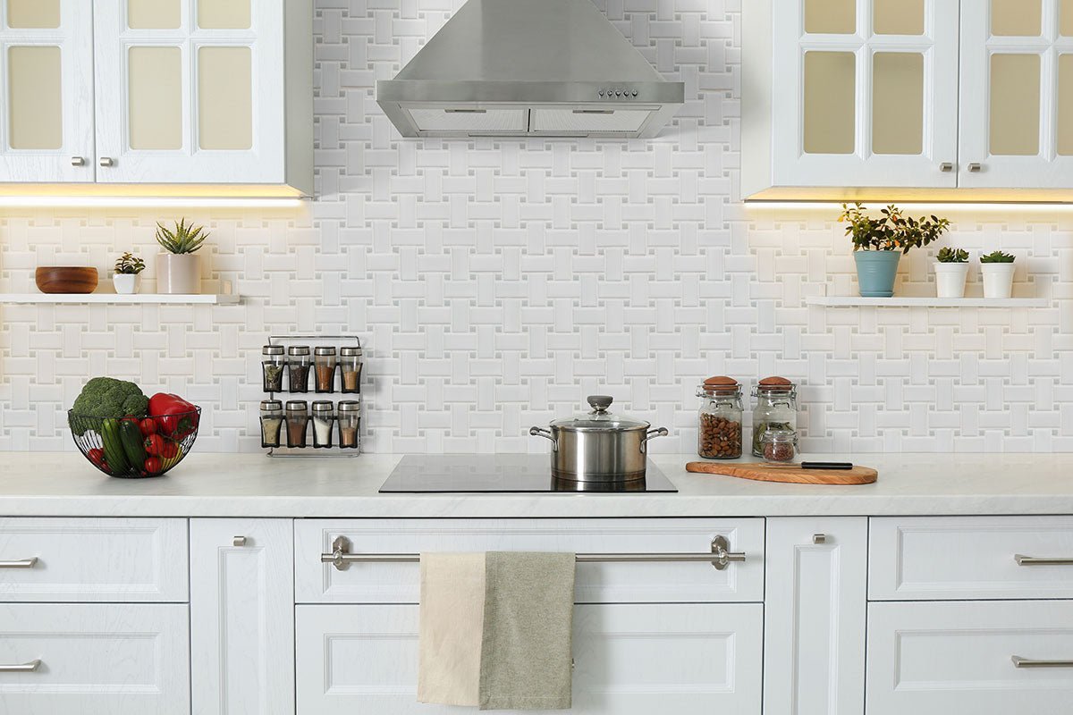 White And Gray Porcelain MSI Mosaic Tiles 12" X 12" Basketweave Pattern MSI - Zicana Boutique - 2