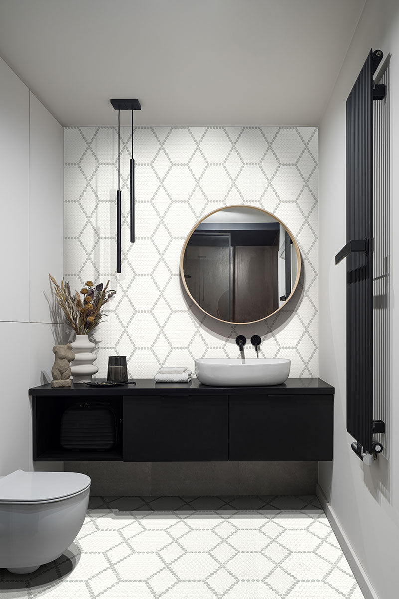 White And Gray Porcelain MSI Mosaic Tiles 12" X 12" Hive Pattern MSI - Zicana Boutique - 2