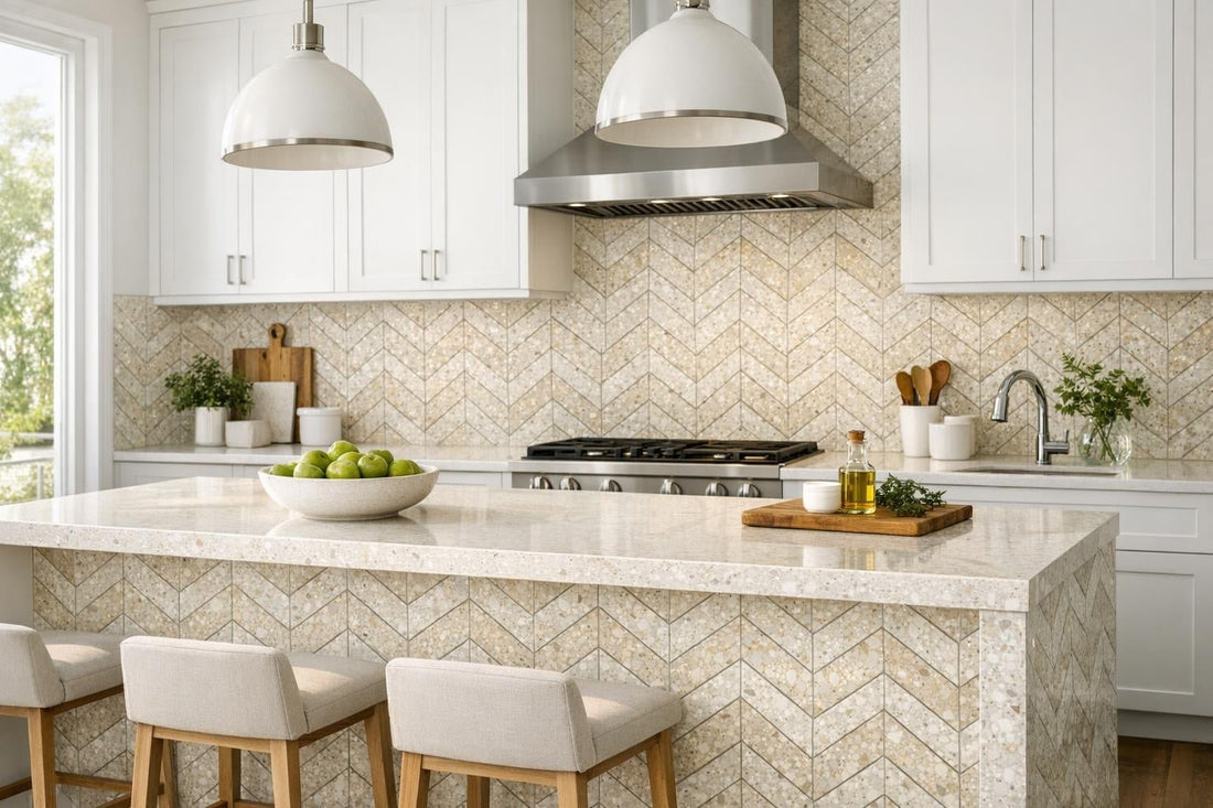 Azulejo Crema Chevron Terrazzo: Elevate Spaces with Zicana Boutique - Zicana Boutique