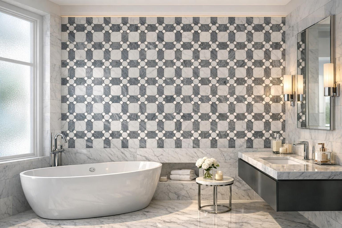 Bella Carrara & Bardiglio Checkered Tiles for Luxurious Spaces - Zicana Boutique