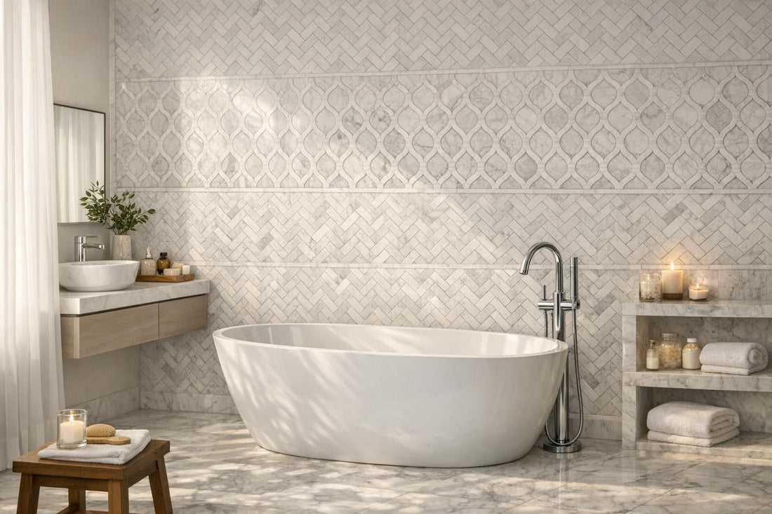 Bianco Carrara Marble Mosaic: Elevate Spaces with Artistic Tile - Zicana Boutique