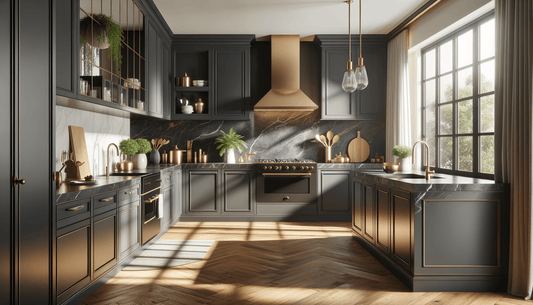 Black Cabinets with Taj Mahal Quartzite for Luxe Interiors - Zicana Boutique