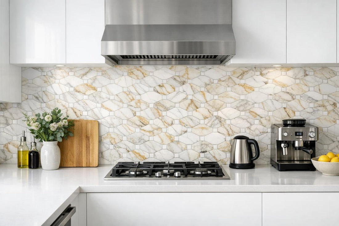 Calacatta Gold Marble Mosaic: Elevate Spaces with Artistic Tile - Zicana Boutique