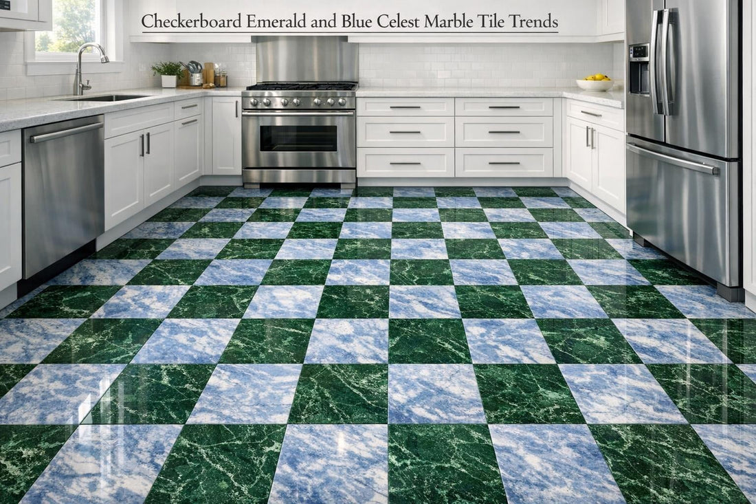 Checkerboard Emerald and Blue Celest Marble Tile Trends - Zicana Boutique