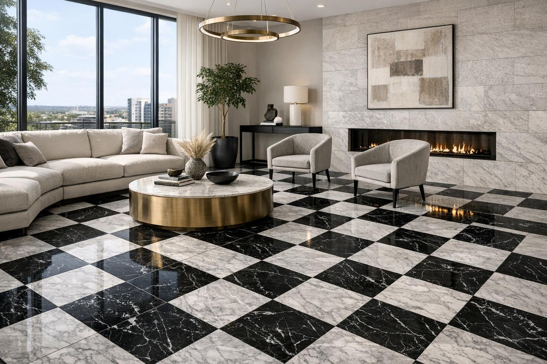 Checkerboard Grigio Pearl & Nero Marble for Dazzling Interiors - Zicana Boutique
