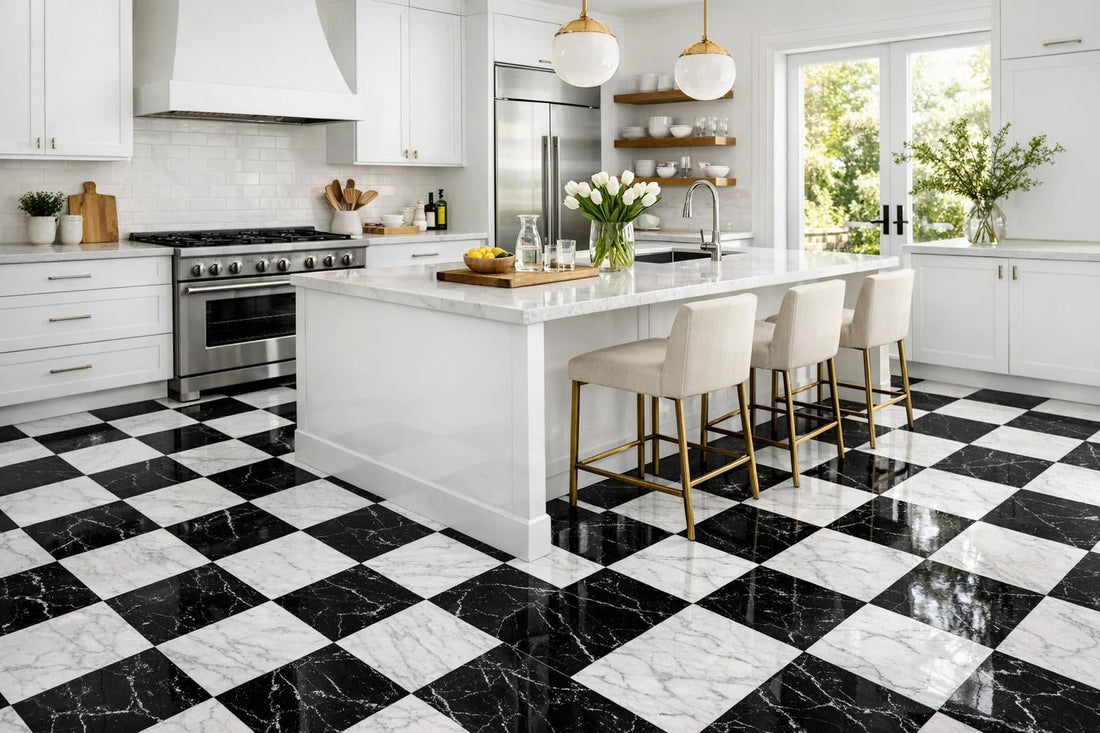 Checkerboard Paradise with Nero Marble Tile from Zicana - Zicana Boutique