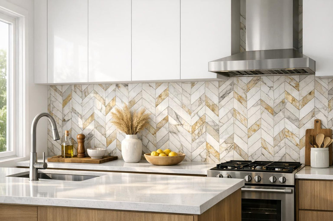 Chevron Calacatta Gold: Elevate Spaces with Artistic Tile - Zicana Boutique