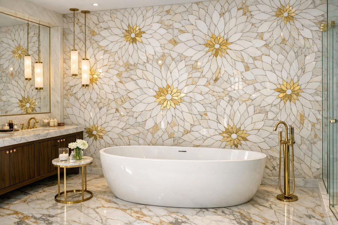 Chrysanthemum Calacatta Gold: Elevate Spaces with Artistic Tile - Zicana Boutique