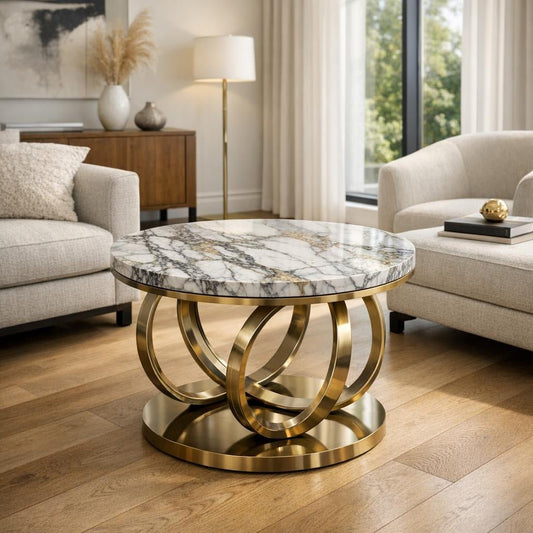 Copernico Round Side Table: Exquisite Marble Couture Design - Zicana Boutique