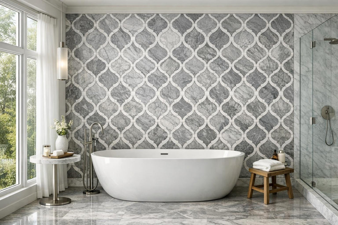 Curvona Amiri Grigio Marble: Elegant Mosaic Solutions at Zicana - Zicana Boutique