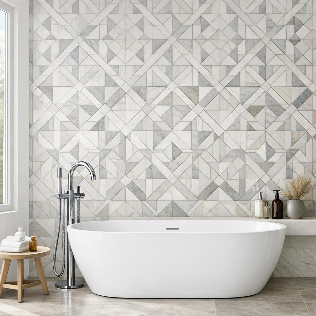 Discover Callen Alpine Square Geometric Waterjet Tile Mastery - Zicana Boutique