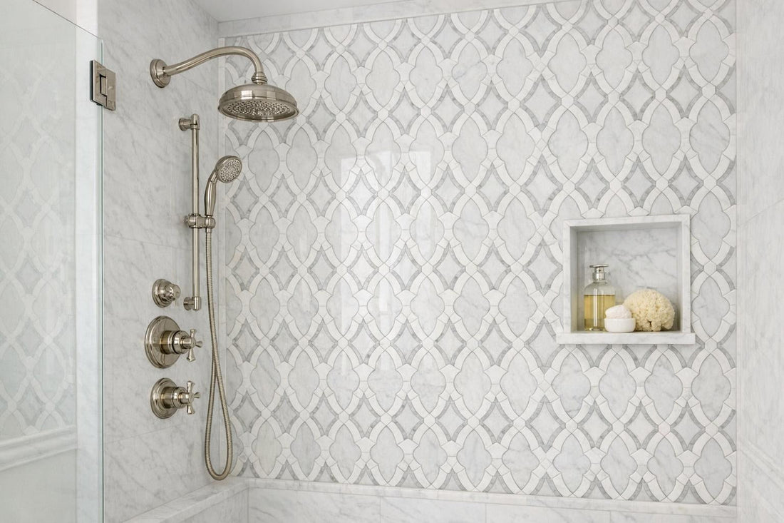 Discover Claridges Thassos Waterjet Mosaic by Artistic Tile - Zicana Boutique