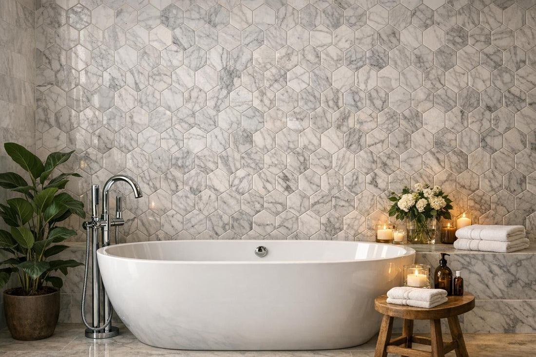 Discover Curvello Bianco Marble Mosaic at Zicana Boutique - Zicana Boutique