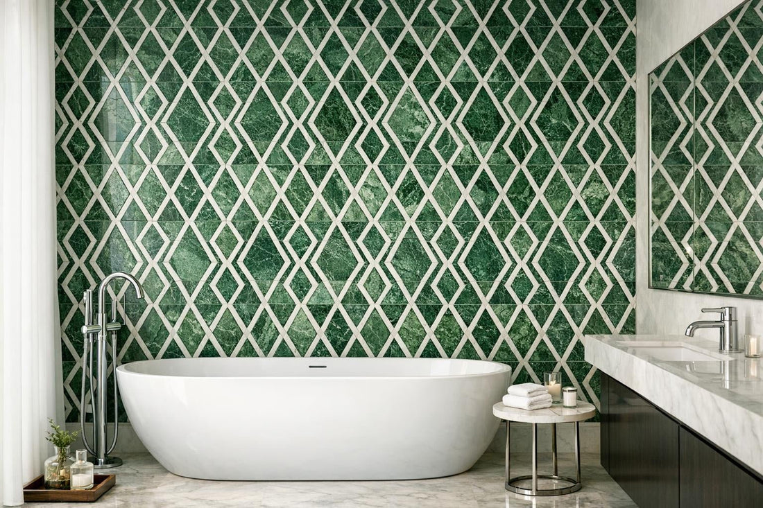 Discover Ezzy Green Diamond Marble Waterjet Mosaics at Zicana - Zicana Boutique
