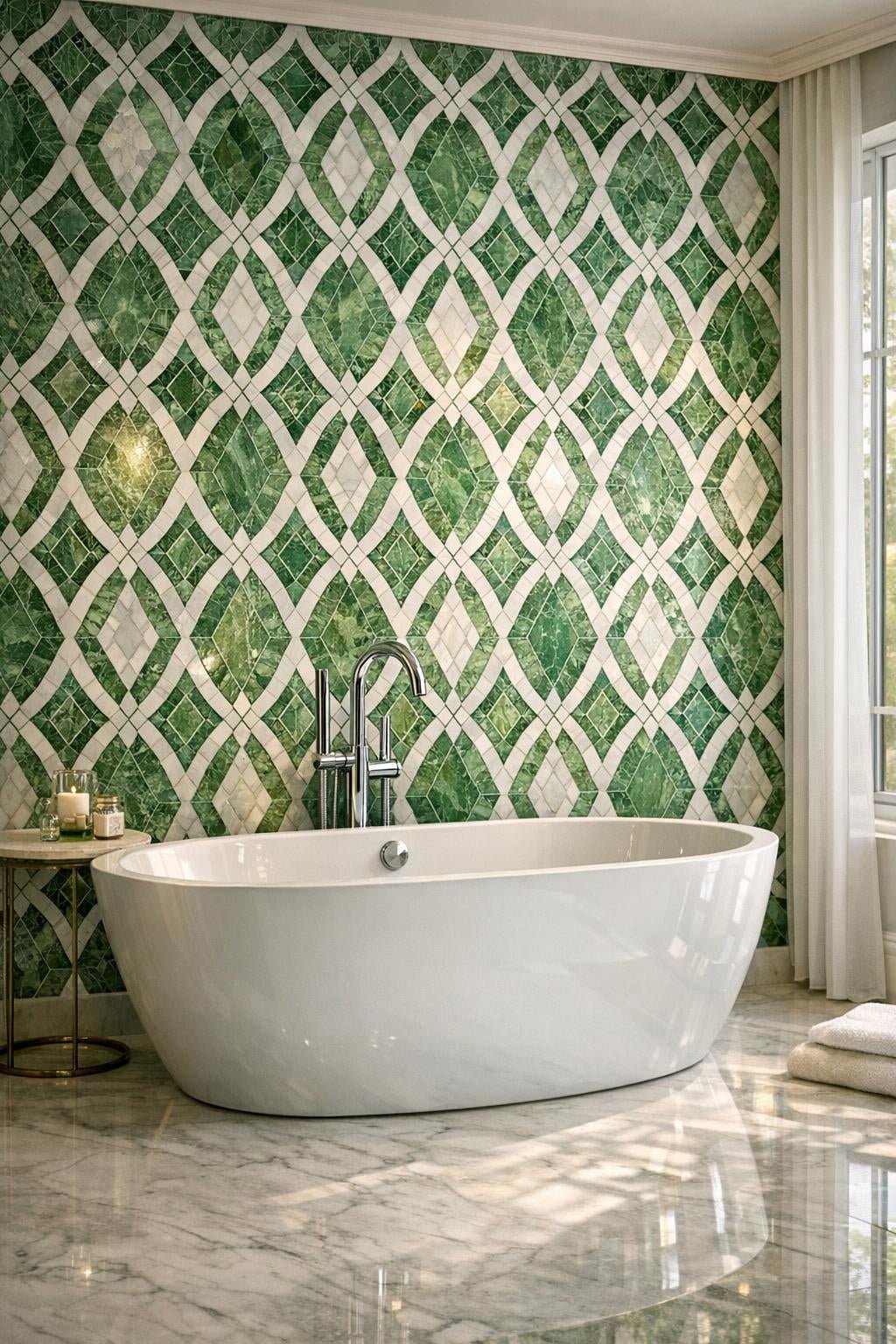 Discover Lucente Verde Diamond Marble Waterjet Mosaic Artistry - Zicana Boutique
