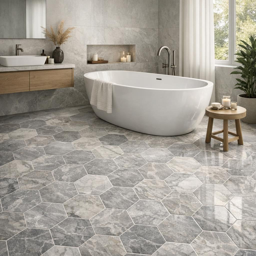 Discover Luxurious Afyon Grey Marble Hexagon Tiles - Zicana Boutique