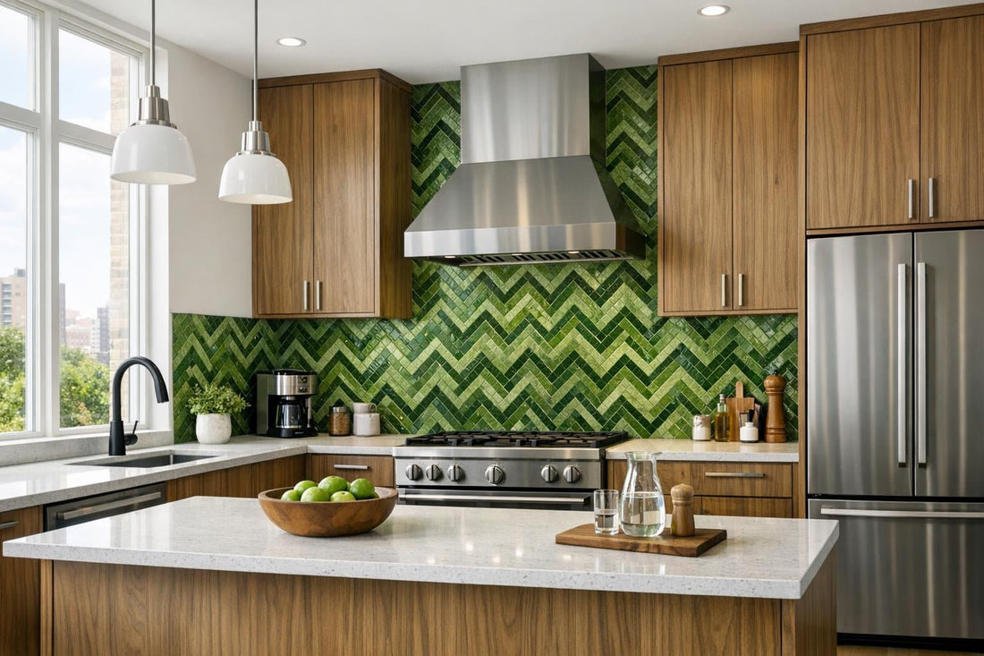 Discover Morningside Heights Zig Zag Green Mosaic Tile - Zicana Boutique