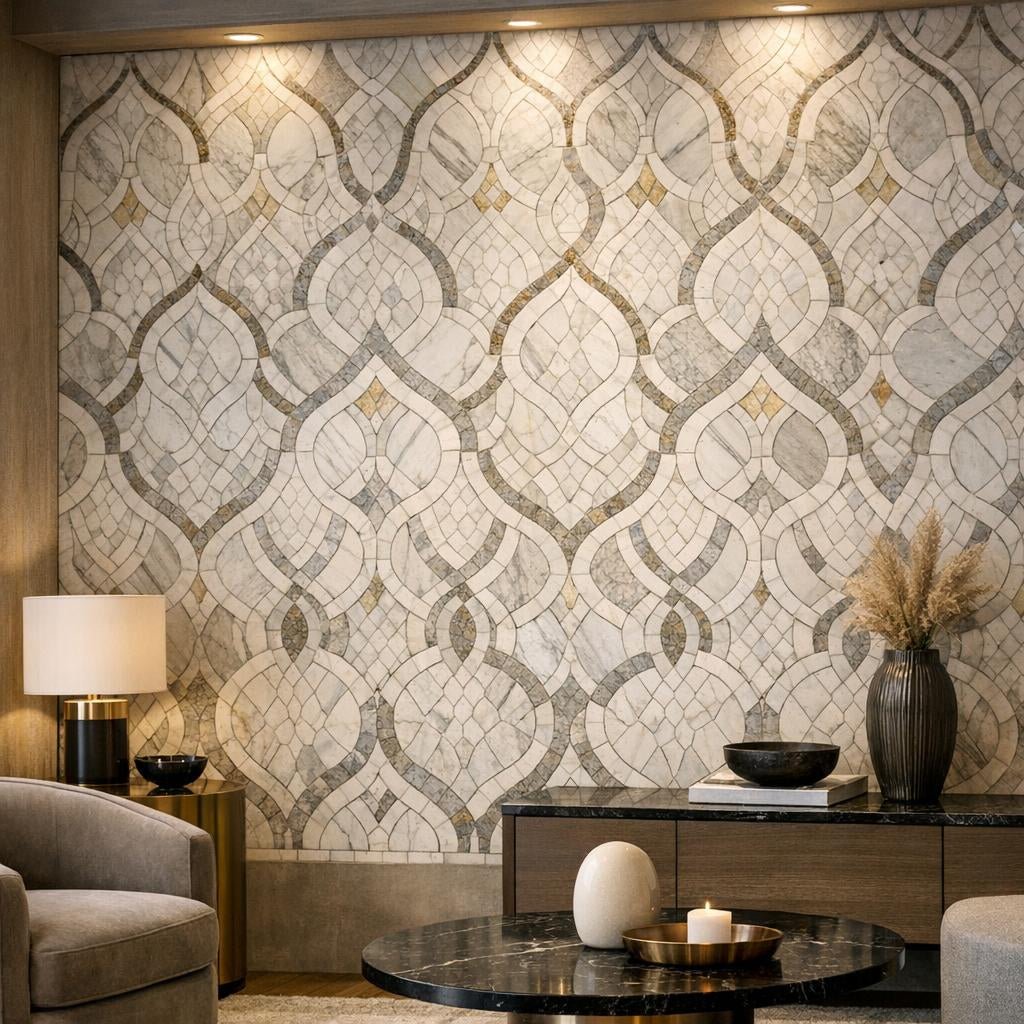 Discover Pantheon X Bianco Dolomiti Waterjet Mosaic Elegance - Zicana Boutique