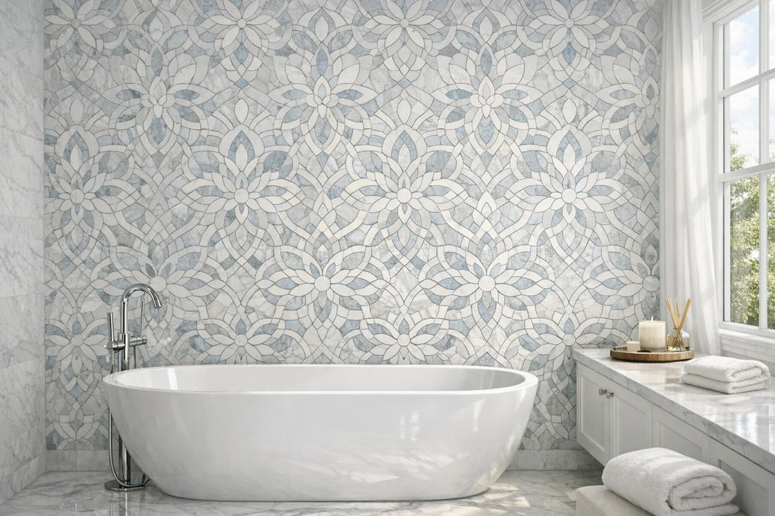 Discover Rosetta Ice Flower Marble Waterjet Mosaics at Zicana - Zicana Boutique