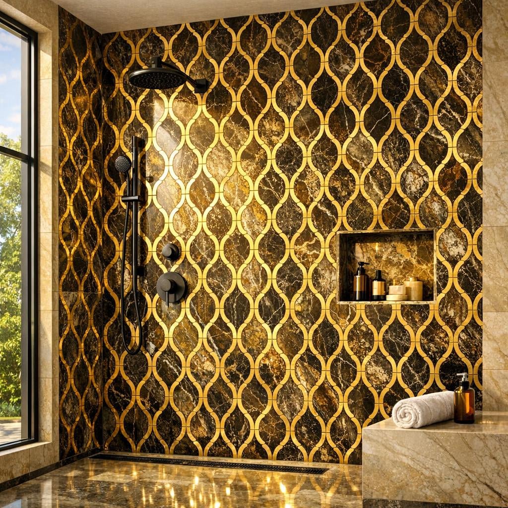 Discover Striking Umbraline Gold Waterjet Marble - Zicana Boutique - Zicana Boutique
