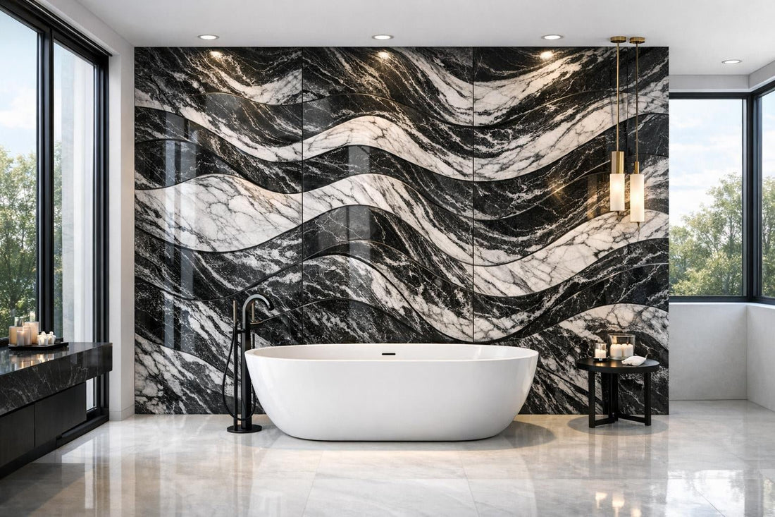 Eclipse Blackwave Marble: Elevate Spaces with Artistic Tile - Zicana Boutique