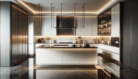 Elegance of Black Quartz Countertops Paired with White Cabinets - Z Boutique by Marble Couture