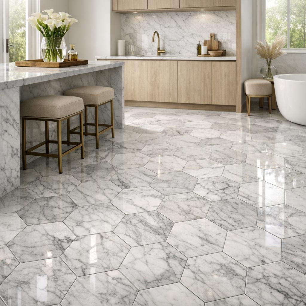 Elegant Bianco Rhyno Hexagon Marble for Premium Designs - Zicana Boutique