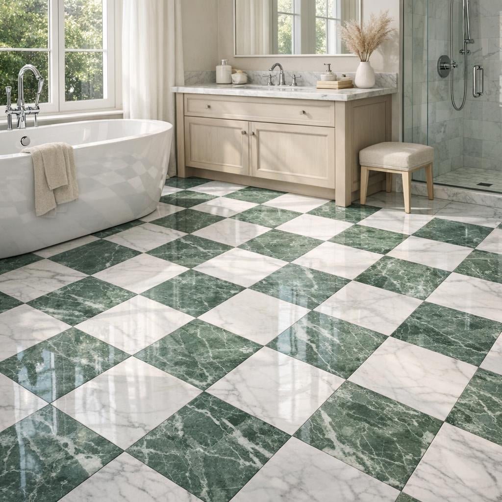 Elegant Checkerboard Statuary Jade and Thassos Marble Tile Guide - Zicana Boutique