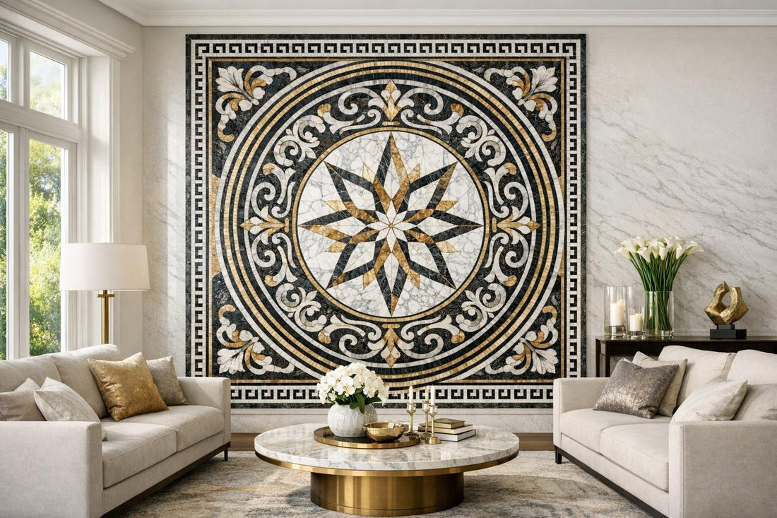 Elegant Cottone Athens Circle Marble Waterjet Mosaic Guide - Zicana Boutique