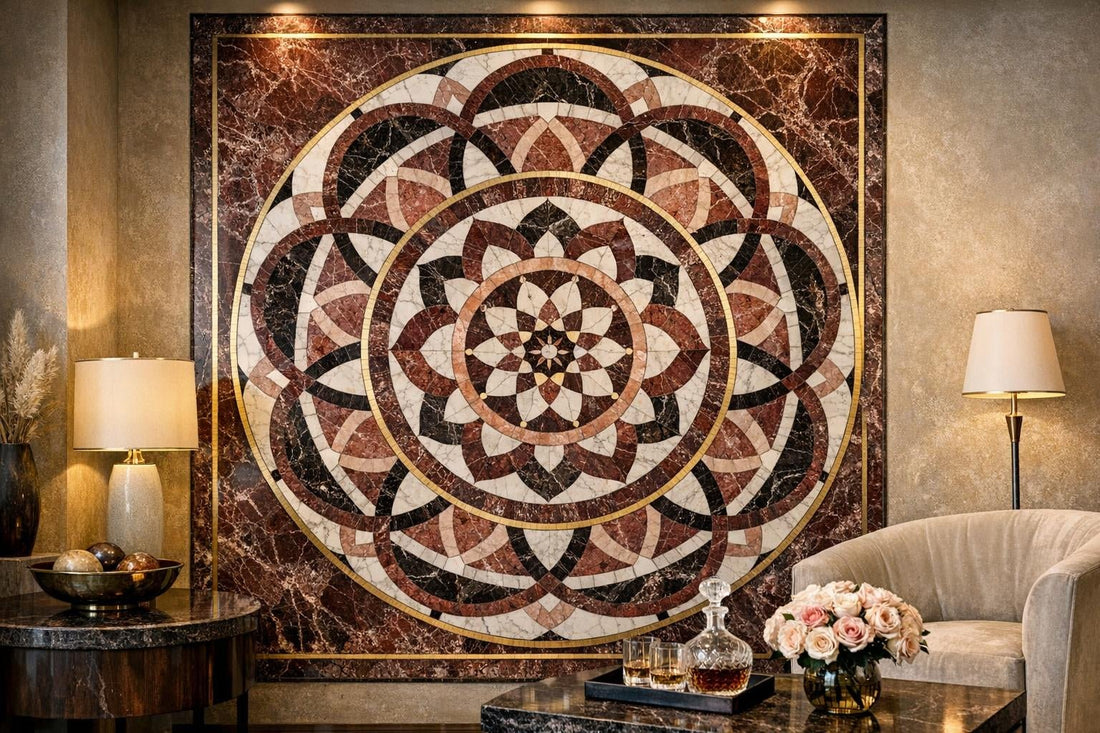 Elegant Cottone Maroon Circle Marble Waterjet Mosaic Insights - Zicana Boutique