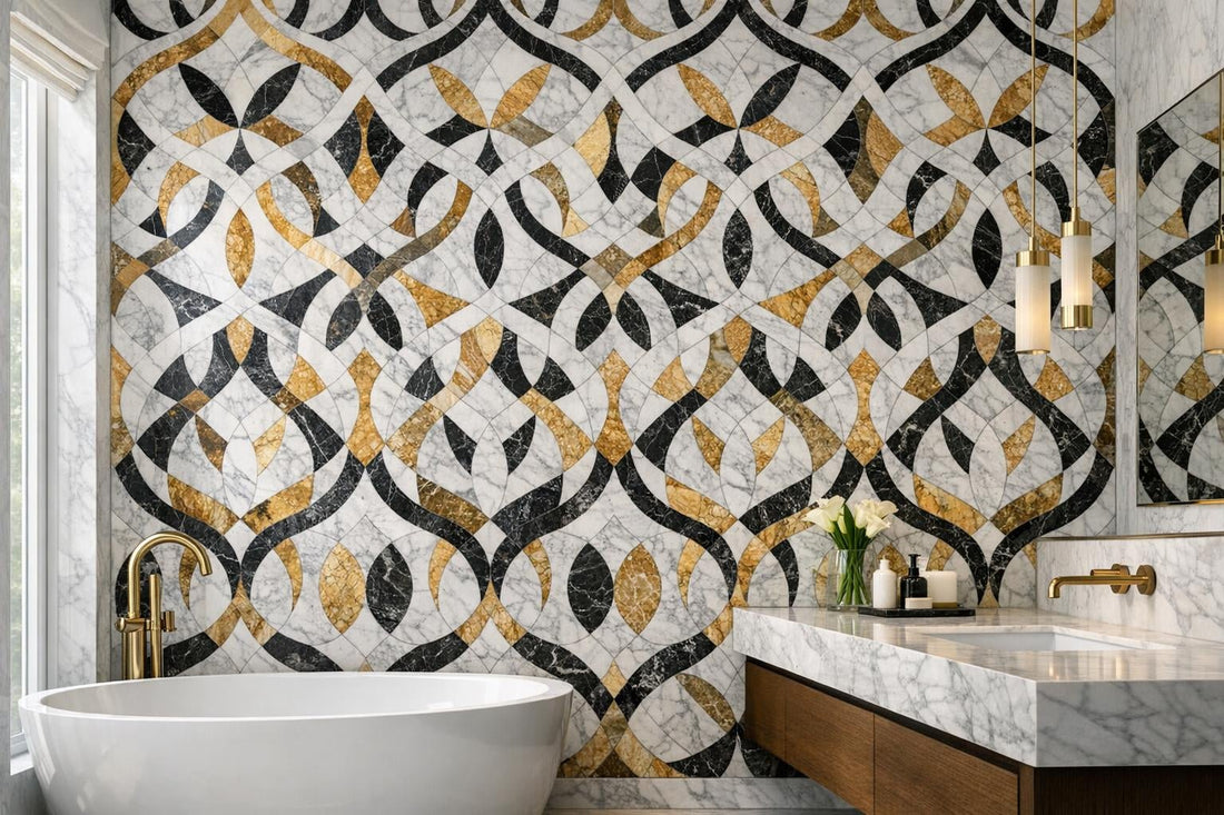 Elegant Curvona Mirra Geometric Marble Mosaics at Zicana - Zicana Boutique